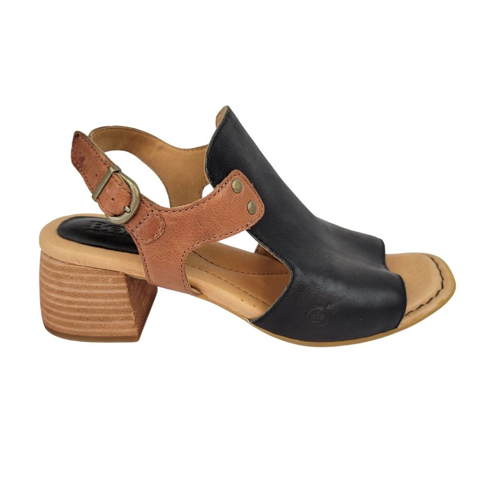 Born Black & Brown Leather Open-Toe Block Heel Sandals 7M - Picture 3 of 12